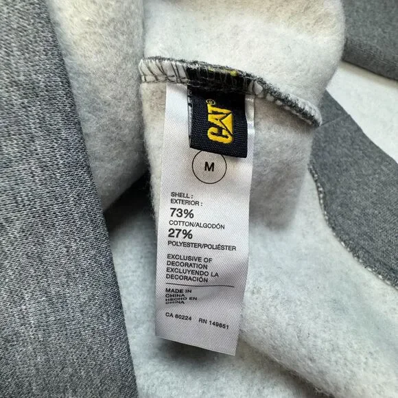 CAT Men Sz M Gray Sweatshirt Kangaroo Pocket Adjustable 3Piece Hood Black Logo - Picture 8 of 9